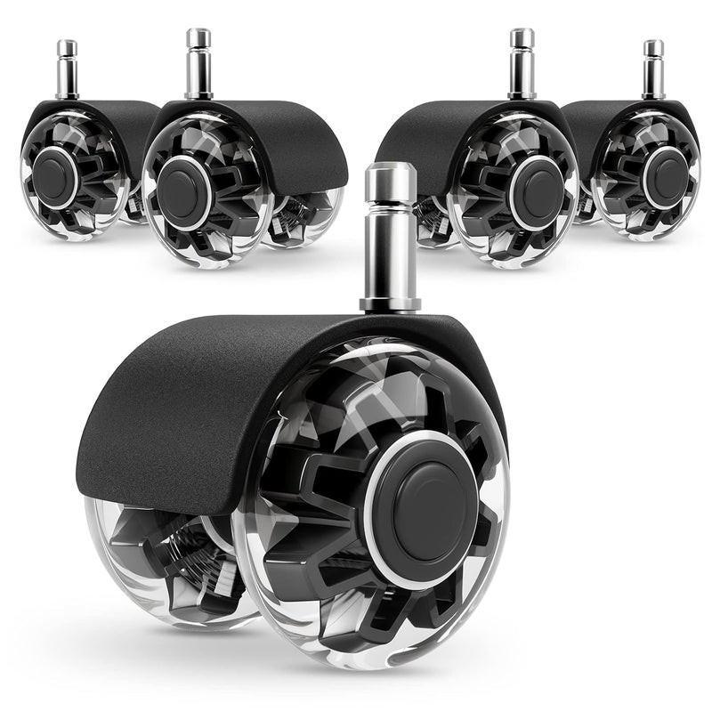 Omyoffice Office Chair Caster Wheels (Set of 5),Heavy-Duty Chair Wheels Support 2200lbs,Mute Rubber Chair Casters for Hardwood Floors and Carpet,2 Inch Universal Fit (Black) - Image 1